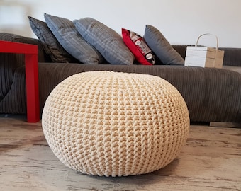 Handmade Knitted Pouf, Ottoman Pouf, Round Pouf, Crochet Pouf Ottoman, Round Crochet Pouf, Pouf Chair, Foot Stool, Nursery Foot Stool