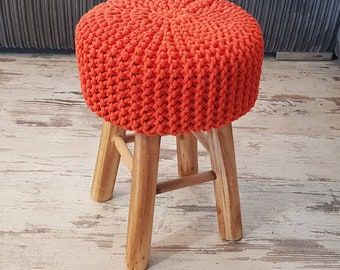 Knitted Stool, Pouf - colours, Orange, Seat, Crochet Pouf, ottoman, footstool nursery footstool