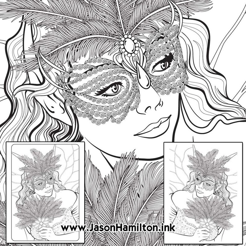 Costume Party Fae 2 different masks coloring page PDF | Etsy