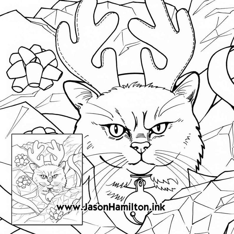 Download Grumpy Reindeer Cat coloring page PDF instant download | Etsy