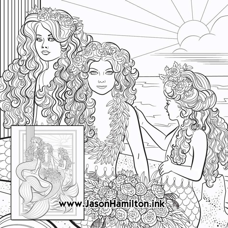 Mermaid Sisters Coloring Page PDF Instant Download Coloring - Etsy