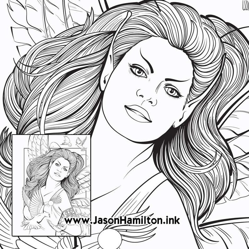 Download Fae Feeding Birds coloring page PDF instant download | Etsy