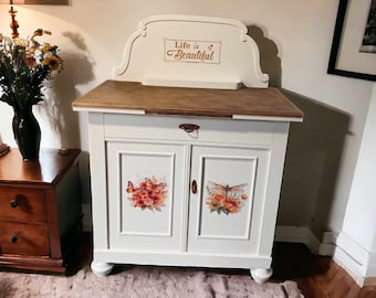 Anrichte Kommode Buffet Sideboard Creme Blumen Shabby