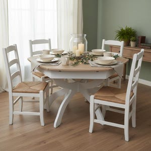 Tisch „Benny“ – handgefertigter Upcycling-Esstisch aus Holz mit weißem Untergestell, nordisches Design Shabby