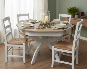 Shabby Chic Esstisch ausziehbar Antik Weiß | Vintage Holztisch oval | Landhaus Küchentisch groß | Ausziehtisch restauriert 132-212cm