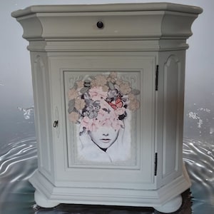 Chest of drawers cupboard drawer cabinet hall cupboard vintage upcycling shabby flowers grey pink flower