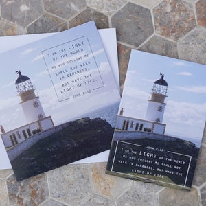 Paquete de Juan 8: oferta de tarjetas de felicitación y libreta - La luz del mundo - Escrituras, arte bíblico, regalo cristiano