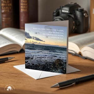 Christian Greetings Card - 148 x 148 - Isaiah 43 - Blank Inside - Seascape Photography Card