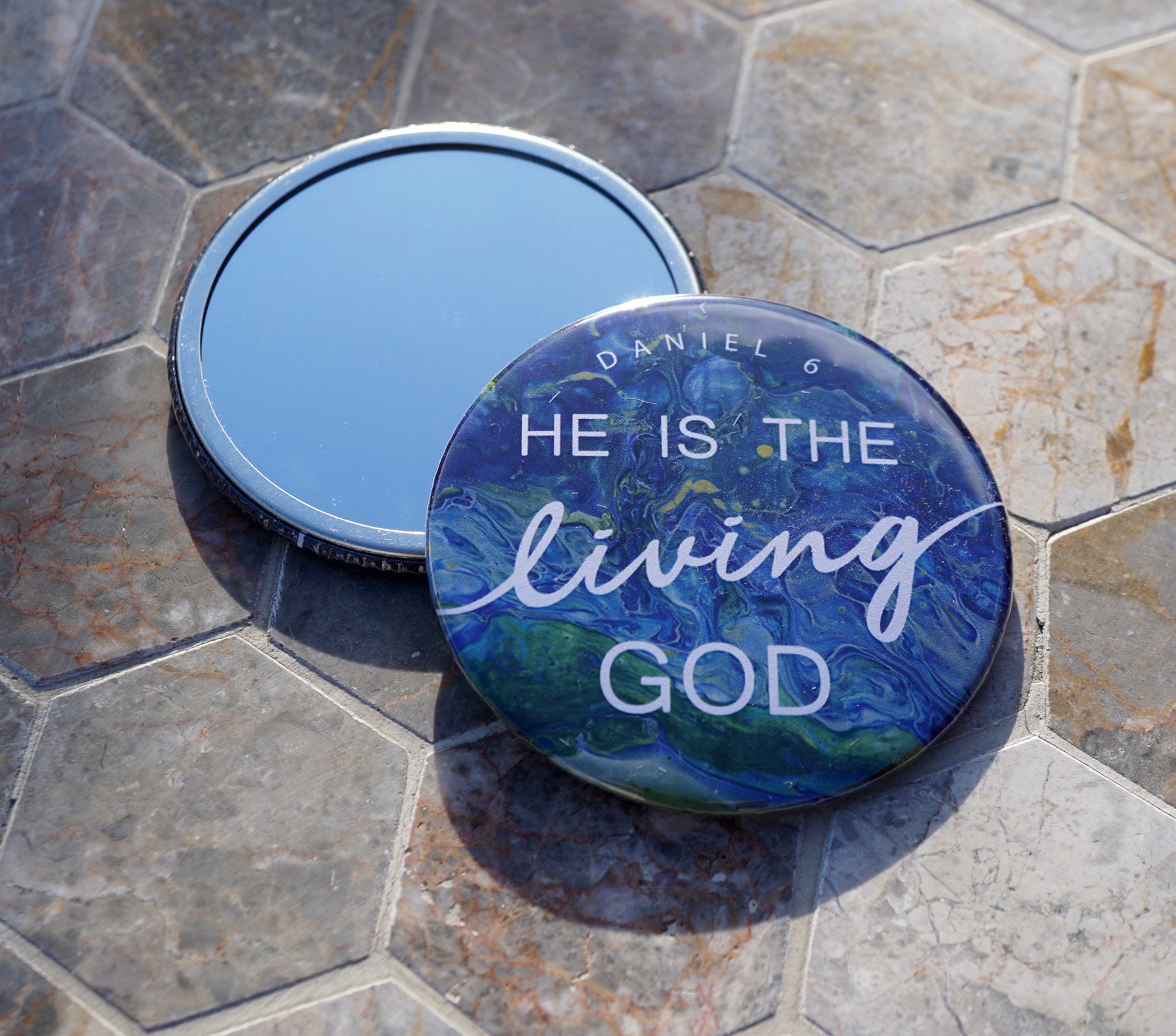 Pocket Mirror Bible Verse Art Living God 76mm Round Etsy