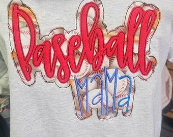 Baseball mama shirt, applique shirt, trendy embroidery, mothers shirt, mama softball tee, embroidery mama shirt