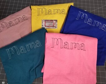 Mama shirt, embroidery shirt, trendy embroidery, mothers day gift, simple tee, mama simple tee, embroidery mama shirt, mama crew shirt