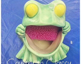 Frog scrubby, kitchen frog, ceramic, handmade, home decor, cute decor