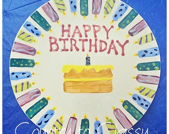 Birthday plate, handmade, personalized, ceramic, one of a kind, special occasion