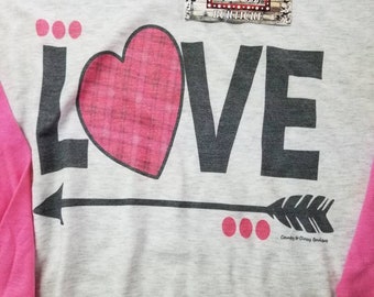 Valentines shirt, Raglan, Love with arrow, womans shirt, Cute top, Sublimation shirt, Cute shirt, Pink Love, hearts, graphic tee