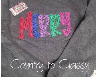 Christmas sweatshirt, Merry sweatshirt, Christmas embroidery,  Christmas applique, embroidery sweatshirt, Bling sweatshirt, Sparkle