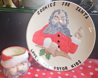Personalized cookie for Santa set, cookies and milk, Christmas decor, ceramic plate set, Handmade Ceramic
