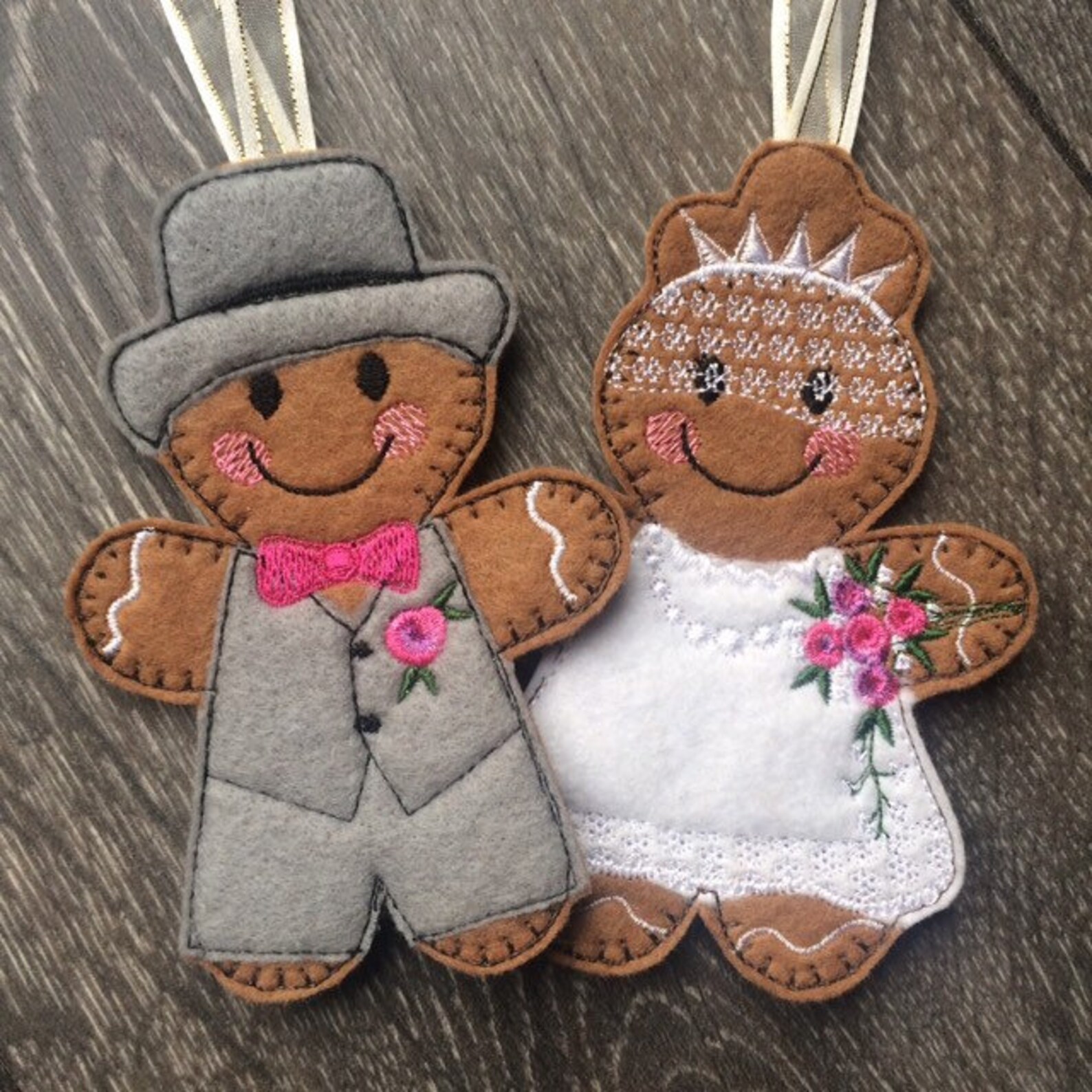 Wedding bride groom felt embroidered gingerbread Christmas | Etsy