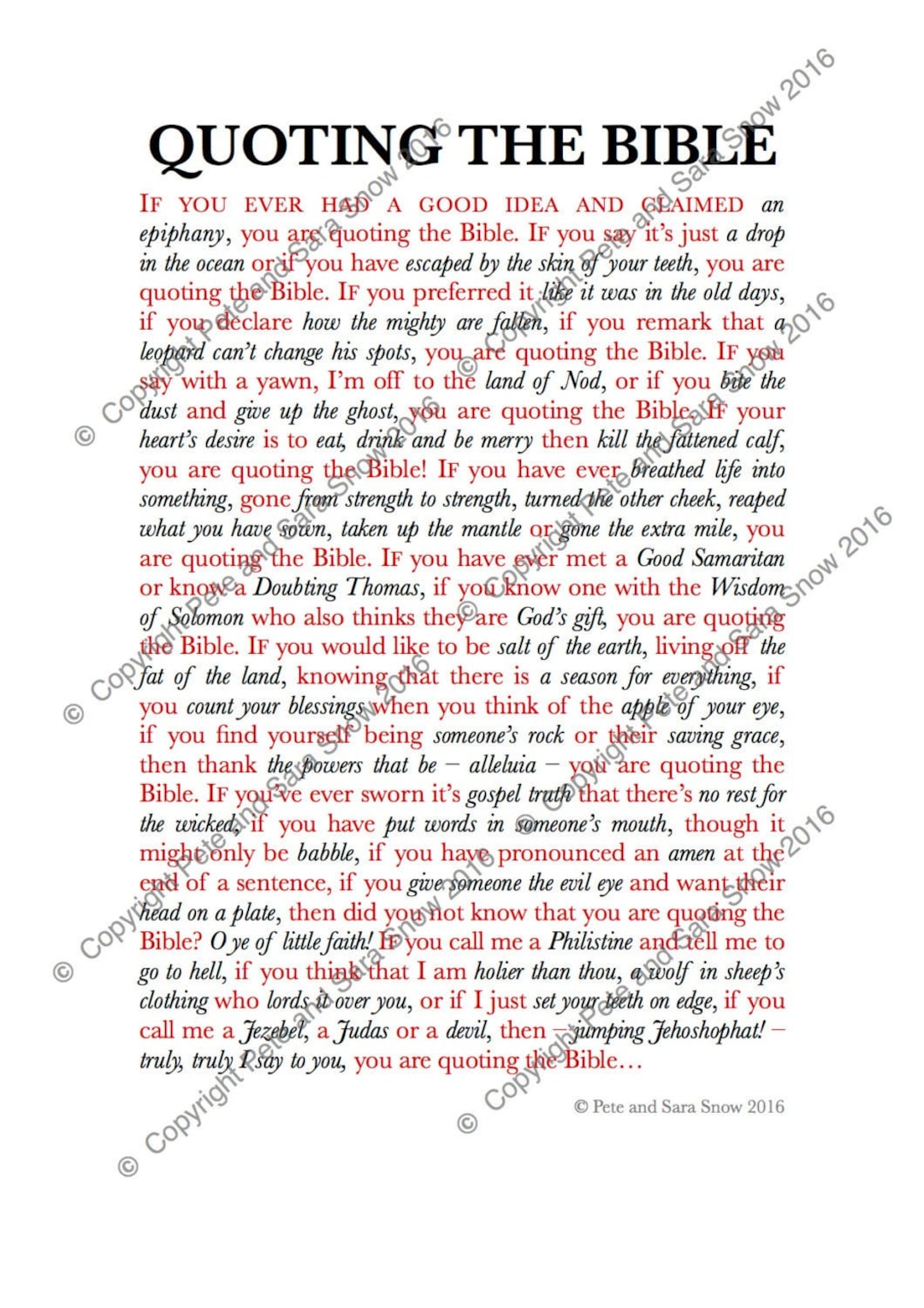 Quoting the Bible A2 Poster - Etsy