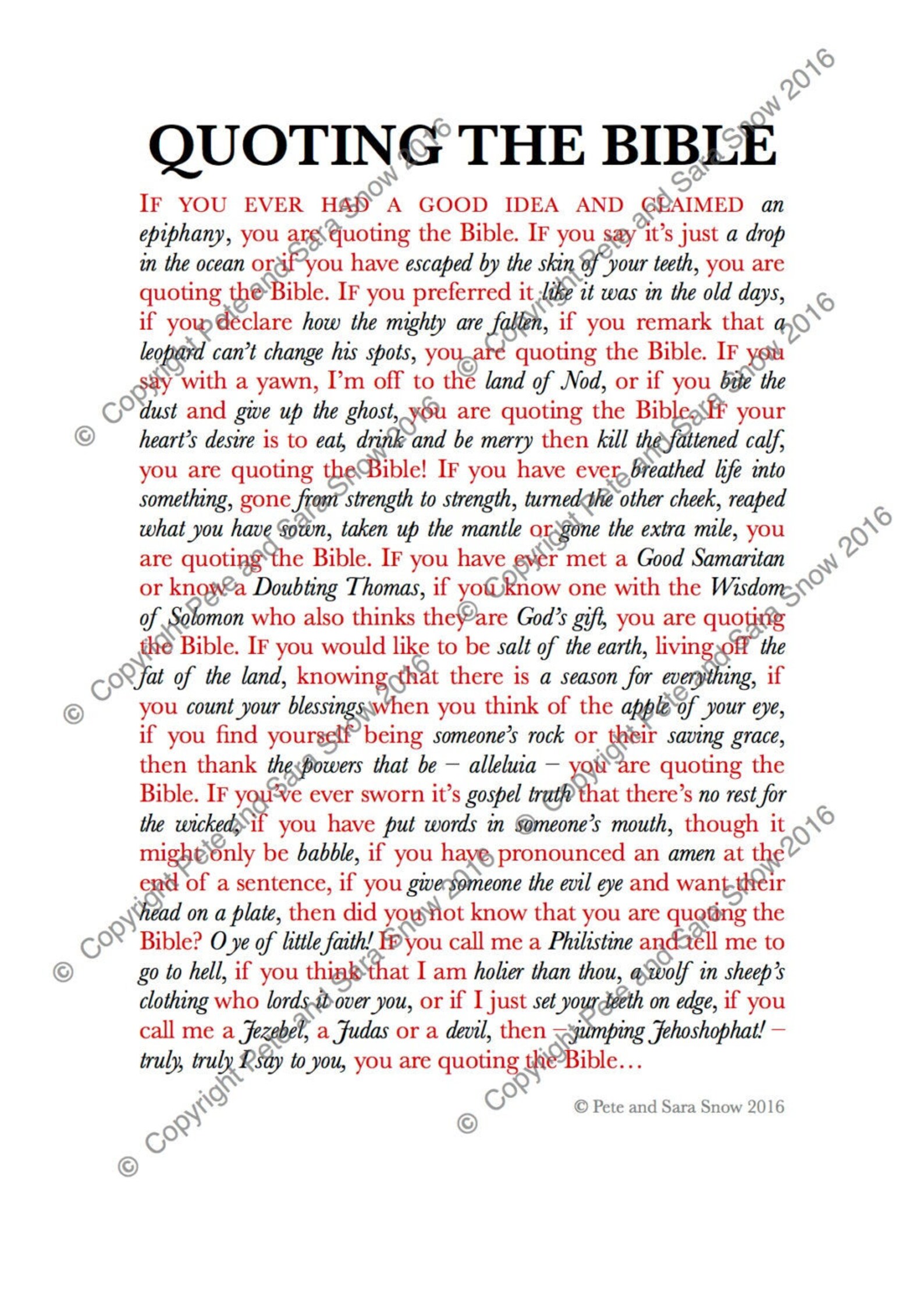 Quoting the Bible A2 Poster Etsy UK