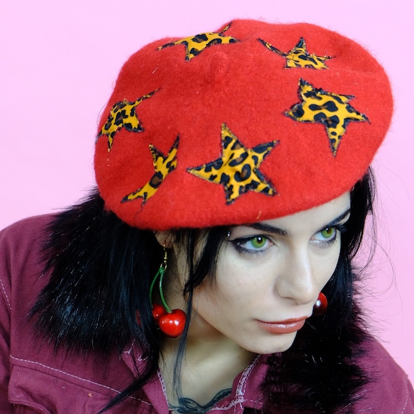 Zero waste Red Leopard beret