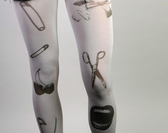 Safety Pin Print tights- S- XL (Hand printed tights)