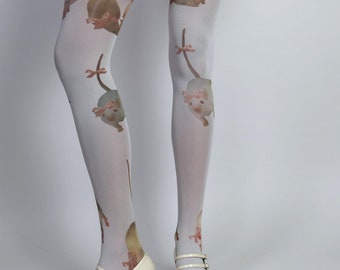 Rats with Bows tights sizes S-2XL hand printed