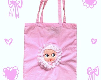 Baby Bonnet Tote bag - pink trim