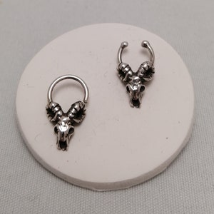 Skull septum, ram head, silver septum, goth jewelry, witchy, fake piercing, demon, Occult jewelry, myth, piercing, nose ring, kawaii, skull