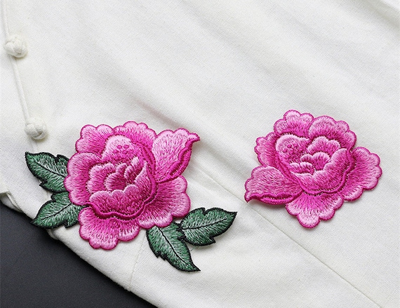 One Pair Single Color of Rose Flower Embroidery Applique  display picture 3