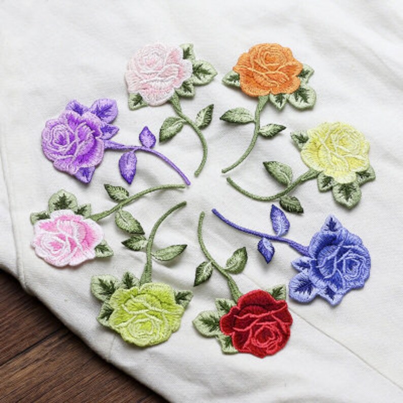 5.4x9.0cm Rose Flower embroidery Applique flower Hand sewing clothing accessories DIY clothing dress skirt image 1