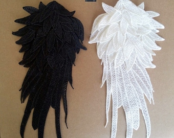 Pair of Wing Applique Black White Embroidered wings Angel Wings clothing accessories DIY lace wedding dress skirt cloth yarn