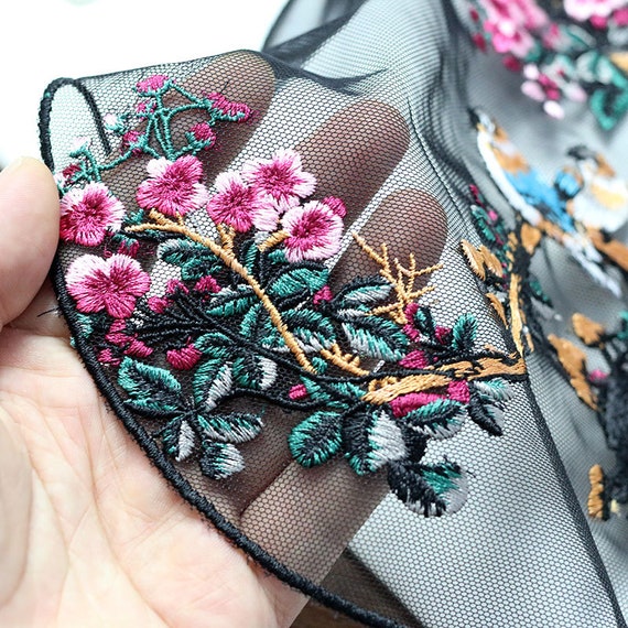 applique embroidery designs dresses 22cm Landscape of Flowers and Birds Hand Sewing Clothing Accessories DIY Clothing Dress Skirt Green Tea Length Velvet occasion-wedding The midi length offers Tamaño:Small embroidery applique dress