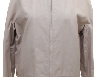 HERMES Jacket Coat Khaki Beige Leather Silver Zipper Cotton