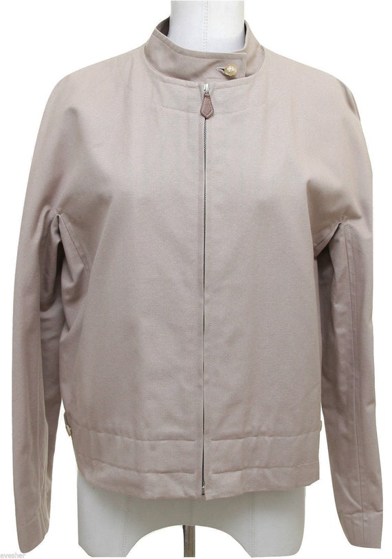 HERMES Jacket Coat Khaki Beige Leather Silver Zipper Cotton Vintage Sz 40 Etsy Canada