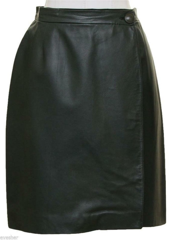 Hermes Vintage Green Leather Wrap Skirt Silver HW 