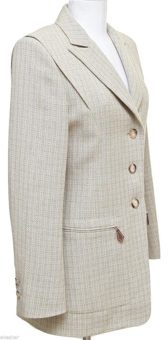 Hermes Jacket Blazer Linen Wool Green Yellow Leat… - image 2