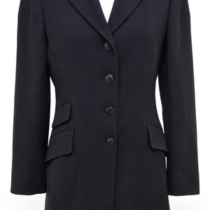 HERMES Blazer Jacket Black Wool Long Sleeve Single Lapel Button Down 36 Vintage