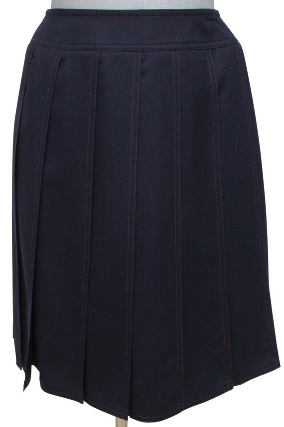CHANEL Skirt Dress Navy Blue Pleated Knee Length … - image 1