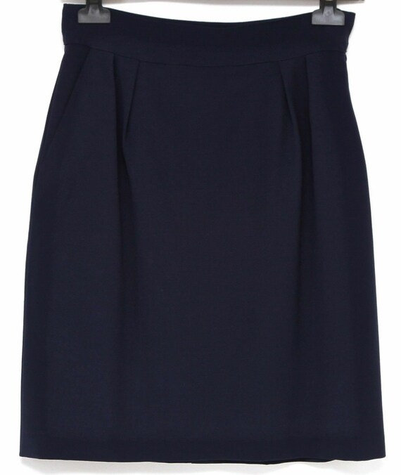 HERMES Skirt Wool Navy Blue Straight Cut Classic … - image 1