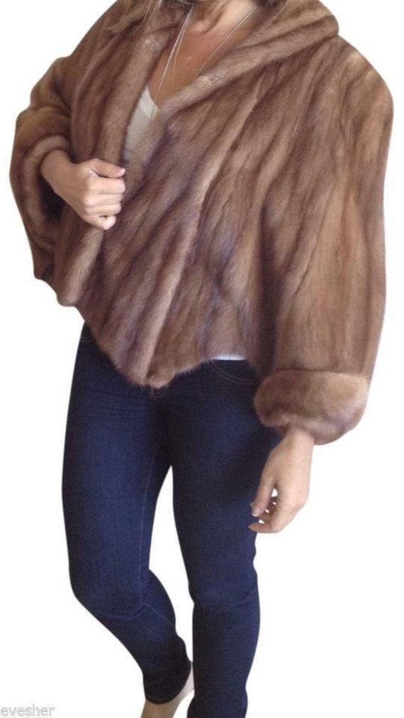 DESIGNER MINK Collar and Sleeve CAPELET Fur Wrap S