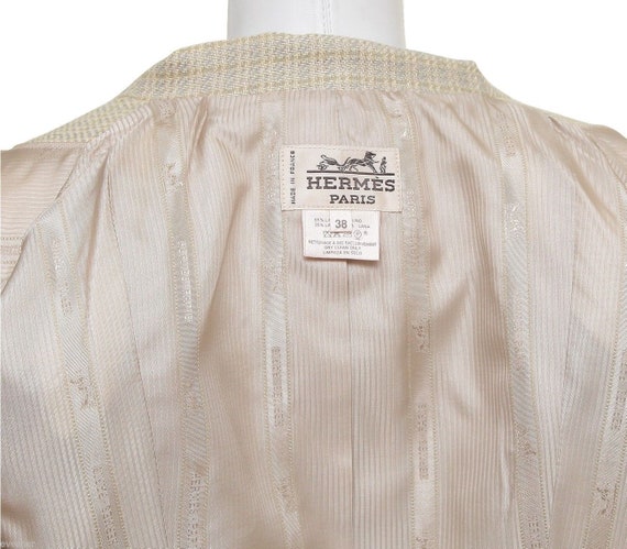 Hermes Jacket Blazer Linen Wool Green Yellow Leat… - image 7