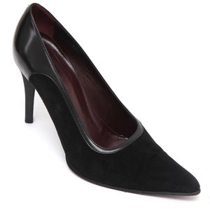 TOD&#39;S Black Pump Suede Leather Pointed Toe Slip On Heel Sz 39.5