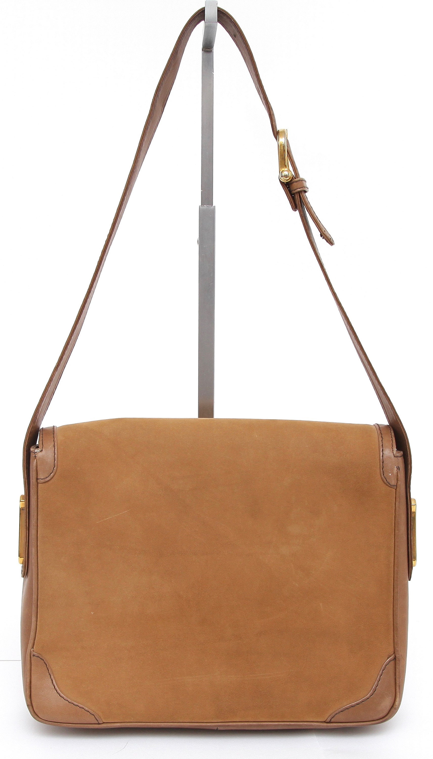 TED LAPIDUS PARIS Suede Leather Shoulder Bag Tan Flap Gold  display picture 2