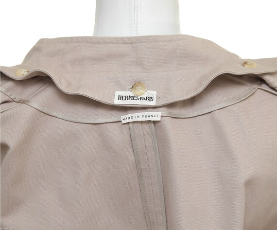HERMES Jacket Coat Khaki Beige Leather Silver Zipper Cotton