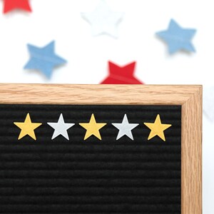 Estrellas de la suerte en plata y oro de Candy Letters • Decoraciones del 4 de julio e íconos patrióticos para tableros de letras • Accesorios para tableros de letras