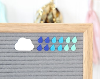 Make it Rain (Blues) by Candy Letters • April Showers & Spring Letter Board Icons • Weather, Raindrops Letterboard Accessories