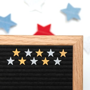 Estrellas de la suerte en plata y oro (minis) de Candy Letters: decoraciones del 4 de julio e íconos de tablero de letras de verano • Accesorios para tableros de letras