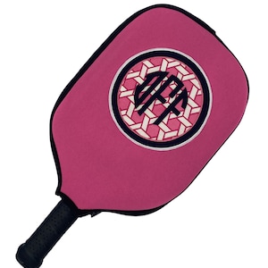 Pink Geometric and Monogrammed Pickleball Paddle Cover