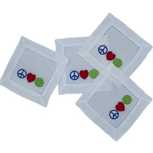 Peace, Love, and Pickleball Linen Cocktail Napkins. Set of 4.