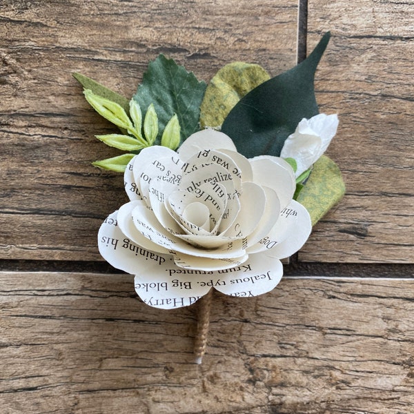 Custom Book Rose Boutonnière, Groomsman Boutonnière, Single Rose Boutonnière